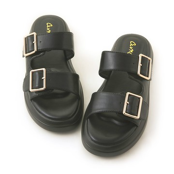 《雲朵系列》簡約金屬釦厚底涼拖鞋 黑 FS405BK