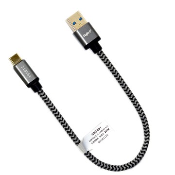 FUJIEI 3A快充100W大電流/24K鍍金頭USB Type C to USB 3.0 Type A cable 鋁合金充電傳輸線 25 CM