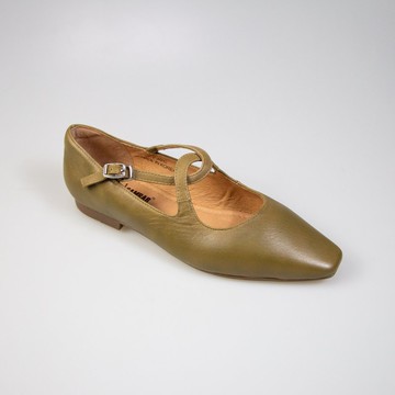 方頭交叉帶瑪麗珍女鞋/橄欖色/681C楦