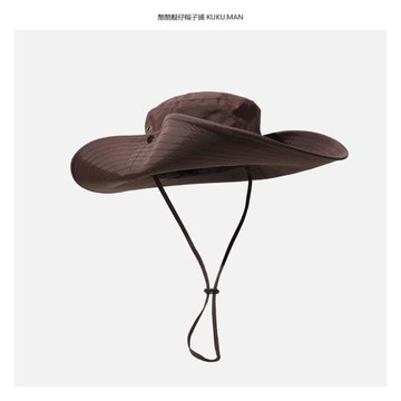 夏季戶外登山帽大檐防曬水抽繩透氣日系遮陽卷邊西部牛仔漁夫帽子