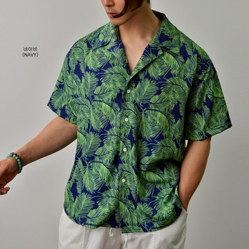 正韓夏季涼絲棕櫚樹夏威夷短袖襯衫 3色 YUPPIE 預購商品 0617