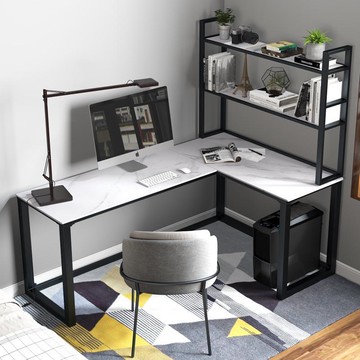 北歐巖板轉角書桌書架組合一體桌小戶型家用臥室L拐角巖板電腦桌 ph6211