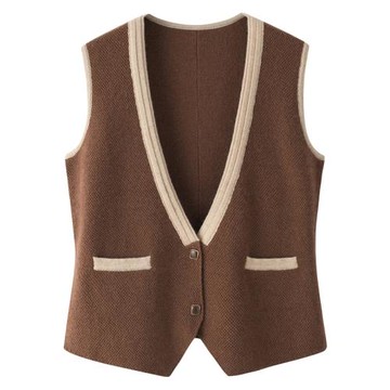 22時尚新款純羊絨馬甲背心女開衫V領加厚坎肩小香風外搭毛衣E3125