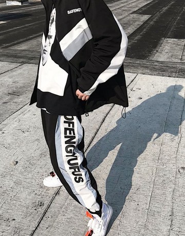 FINDSENSE H1秋季 新款 潮男女 日本 個性 印花 3M反光織帶 寬鬆 舒適運動 休閒長褲 潮男褲子