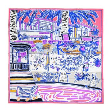 Hermes 愛馬仕 Rayures d Ete 140夏季條紋喀什米爾與真絲混紡方巾(白/寶藍)