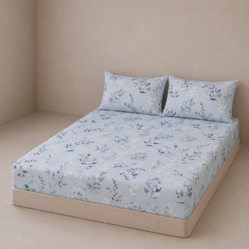 Aaron 艾倫生活家 60支100%天絲床包 + 枕套 2個  墨上花開  Queen Size(186 x 180cm)