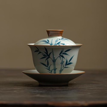 手繪竹子三才蓋碗不燙手仿古泡茶家用陶瓷茶杯功夫茶具茶碗