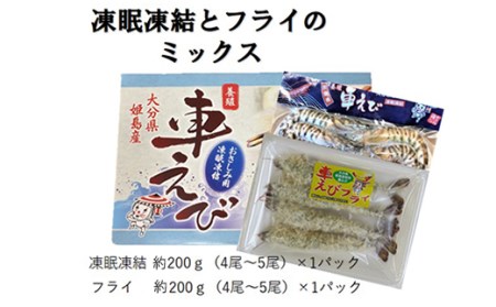 「姫島村産」凍眠凍結生食用車えびとえびフライ(各1パック)