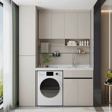 【含稅/免運】 陽臺蜂窩鋁滾筒洗衣機疊放一體柜石英石臺盆帶搓板組合儲物柜工廠