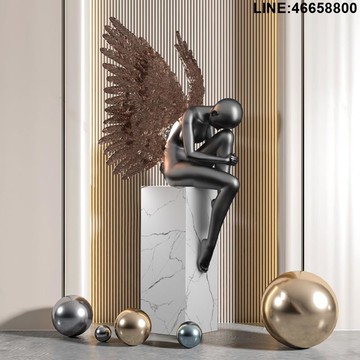 免運 速發 開立發票 擺件 造景擺件 裝飾品 樣板房擺件 喬遷禮品  現代創意雕塑擺件落地天使人物酒店大堂藝術品 辦公室擺件