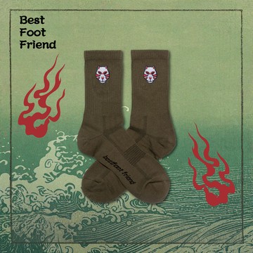 BEST FOOT FRIEND BF24014-OV KITSUNE MASK 狐妖面具 BFF 中筒襪 / 小腿襪 (橄欖綠)