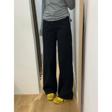【林木木】黑色牛仔褲 韓版牛仔褲 牛仔直筒褲 高腰長褲 修身 落地褲 九分褲 彈性牛仔褲 休閒長褲