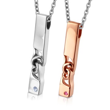 白鋼項鍊．對鍊｜無限愛．黑/玫．情人節禮物推薦