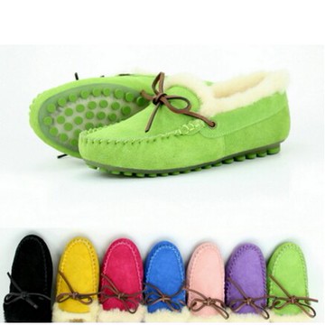 現貨+預購 豆豆鞋 羊毛絨平底鞋-可愛糖果色加厚保暖真皮女鞋子7色72o22【獨家進口】【米蘭精品】