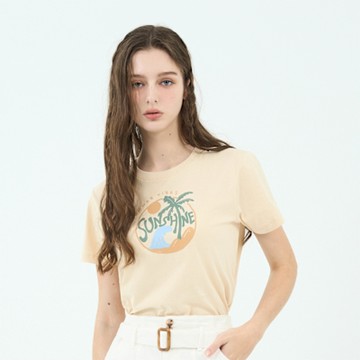 GIORDANO 女裝夏日印花短袖上衣 - 05 杏黃