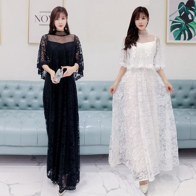 パーティードレス 大きいサイズ ぽっちゃり 送料無料 結婚式 ワンピース エレガントな総レース ロング丈 大人上品 M-5L 6601