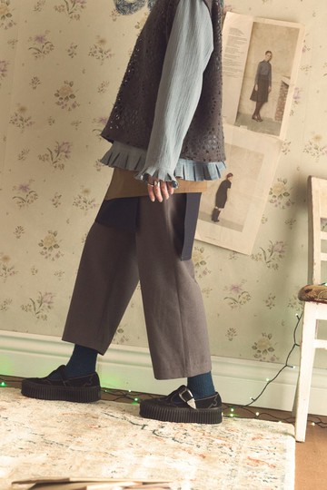 不規則拼接直筒褲裙  西裝褲款