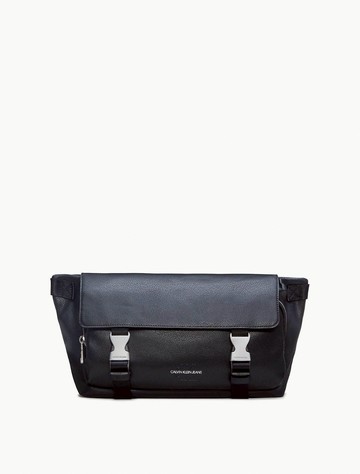 Calvin Klein 郵差包 肩背包 荔枝紋合成皮革 側背包 斜背包 C84901 黑色CK 