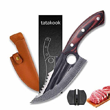 tatakook Butcher Knife for Meat Cutting,Hand Forged Viking Knife with Sheath,Caveman Knives Camping knife for Kitchen,Meat Cleaver Boning Knife