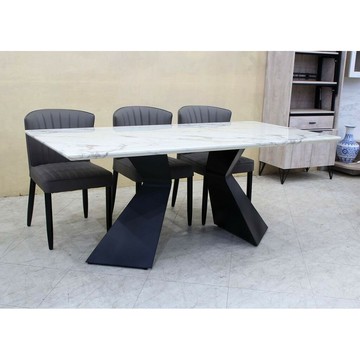 【歐風別館】不丹3*6尺爵士白石面鐵腳餐桌【基隆至台中免運費】