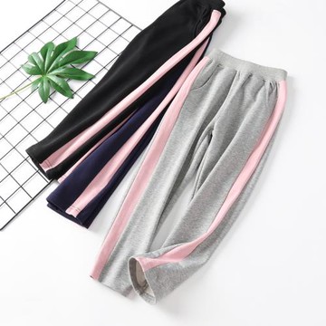 女童褲子直筒褲春秋純棉夏季薄款長褲女孩休閑中大童兒童運動褲男