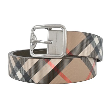 BURBERRY 經典格紋雙面兩用B字形帶扣男士皮帶(沙色/軍綠)