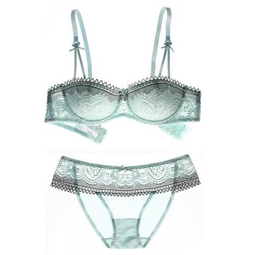 半杯1/2薄杯蕾絲性感誘惑小胸不聚透胸罩內衣文胸套裝D杯大胸顯小