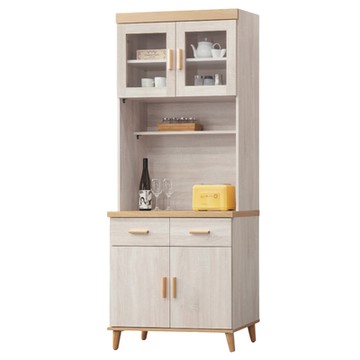 文創集 歐莉雙色2.7尺四門二抽高餐櫃組合(附電器用插座)-81.5x40x202cm免組