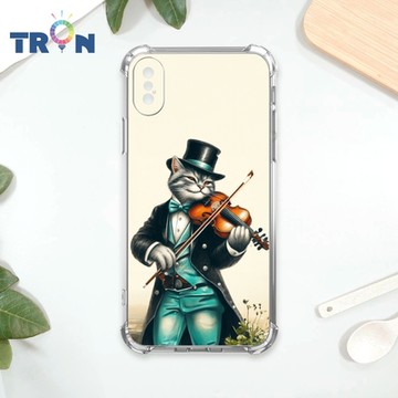 TRON IPhone X/XS 小提琴/鋼琴演奏紳士貓 四角防摔 軟殼 手機殼