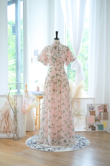 長洋裝 泡泡袖 伴娘禮服 復古洋裝