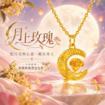 【快速出貨】【TLH】黃金墜項鍊 純金999 月上玫瑰 約重0.07錢±0.01 (中秋節 送禮)