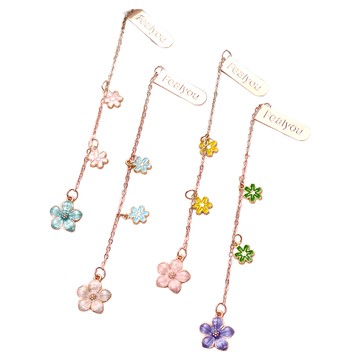 Fealyou 掛件金屬書籤 花朵造型 鋅合金材質  花彩春繁 粉色 + 藍色 + 紫色  1個