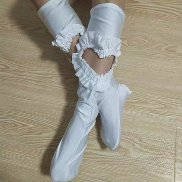 少女日系Lolita蕾絲鏤空中筒襪時尚潮ins愛心抽繩小腿襪桃心堆堆