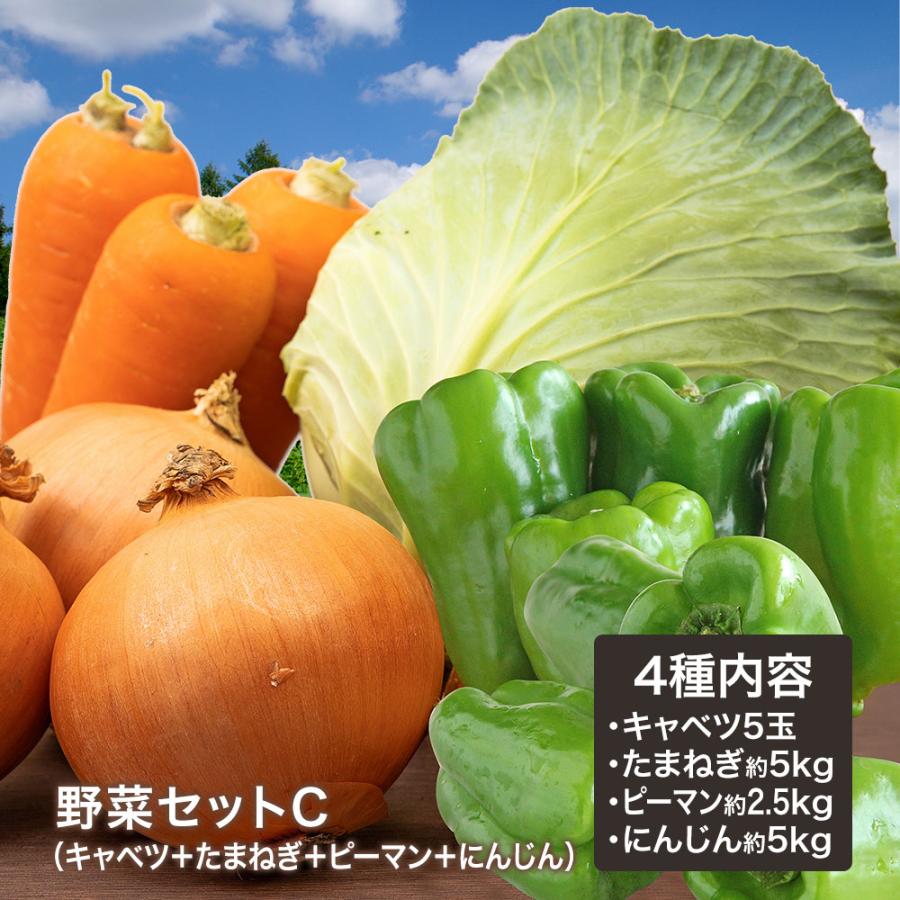 野菜セットC（キャベツ5玉・たまねぎ約5kg・ピーマン約2.5kg・にんじん約5kg）4種セット きゃべつ 玉ねぎ ポテト 人参 定番 万能 おうちごはん おうち時間