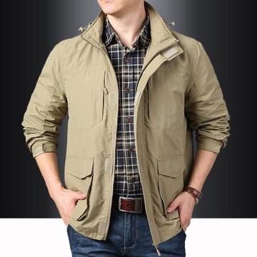 春秋男士夾克多口袋速干沖鋒上衣男寬松大碼戶外休閑中長工裝外套