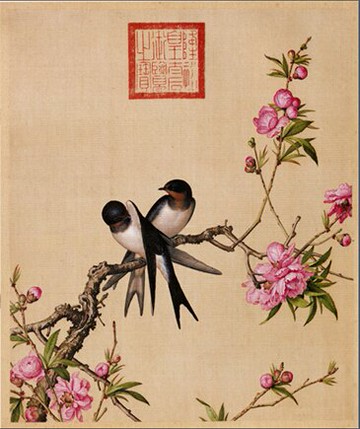 仿古畫名畫復制品藝術品畫心郎世寧桃花圖花鳥畫國畫裝飾掛畫心