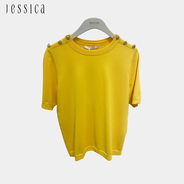 JESSICA - 簡約百搭圓領短袖針織衫243515（黃）