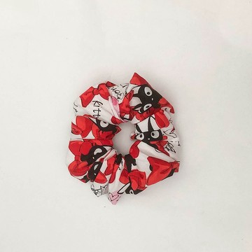 髮圈-白底紅結黑貓