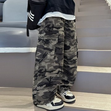 【中大男童】帥氣迷彩大口袋工裝褲