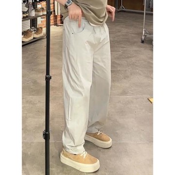 2025春秋簡約高級感彎刀休閑褲男士時尚寬松顯瘦純色百搭直筒長褲