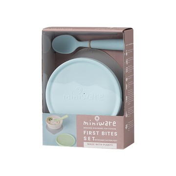 Miniware 聚乳酸麥片碗+湯匙組  麥片碗 + 矽膠碗蓋 + 矽膠湯匙 + 防滑吸盤  香草 + 藍色  1組