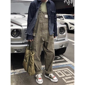 阿美咔嘰男女款口袋休閑背帶褲