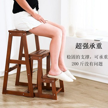 ?免運熱賣?實木梯凳梯子家用折疊凳登高三步小梯子室內多功能實木加厚梯椅