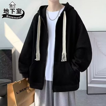 地下室B1-連帽外套 港風寬鬆素面外套 開衫衛衣 潮牌ins 抽繩連帽上衣【NL682011】