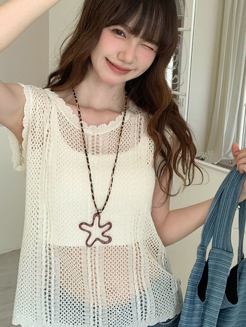 【missy shop】甜橙微風鏤空針織背心-85720