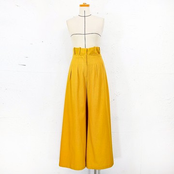 Aman No.44 雙腰頭設計無敵高腰寬褲 復古黃