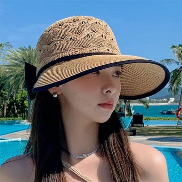 【時尚鏤空蝴蝶結】夏季韓版草帽 遮陽帽 防曬帽 太陽帽 透氣防曬帽子 戶外防曬遮陽帽 防曬帽子遮臉防紫外線