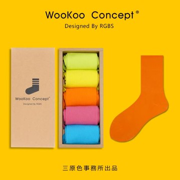 WooKoo彩色襪子女中筒襪春夏亮色薄款棉質高跟鞋調色時裝襪高螺口