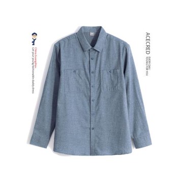 中年爸爸秋裝純棉磨毛襯衫中老年寬松襯衣老人爺爺春秋男裝老年人