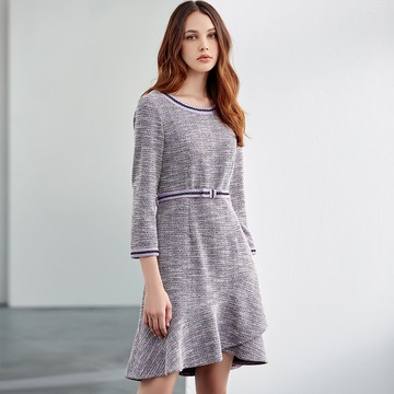 ILEY伊蕾 名媛繽紛毛呢附腰帶層次魚尾裙洋裝(紫色；M-XL)1224027050